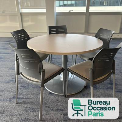 Table ronde de réunion 4 à 6 personnes – bois clair, pied central