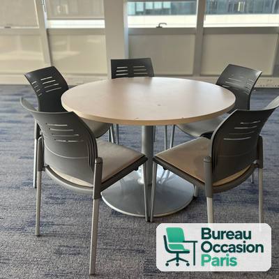 Table ronde finition érable – pied central métal, 4 personnes