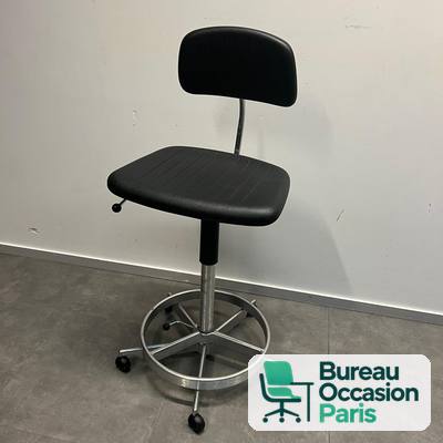Tabouret technique noir réglable avec repose-pieds chromé