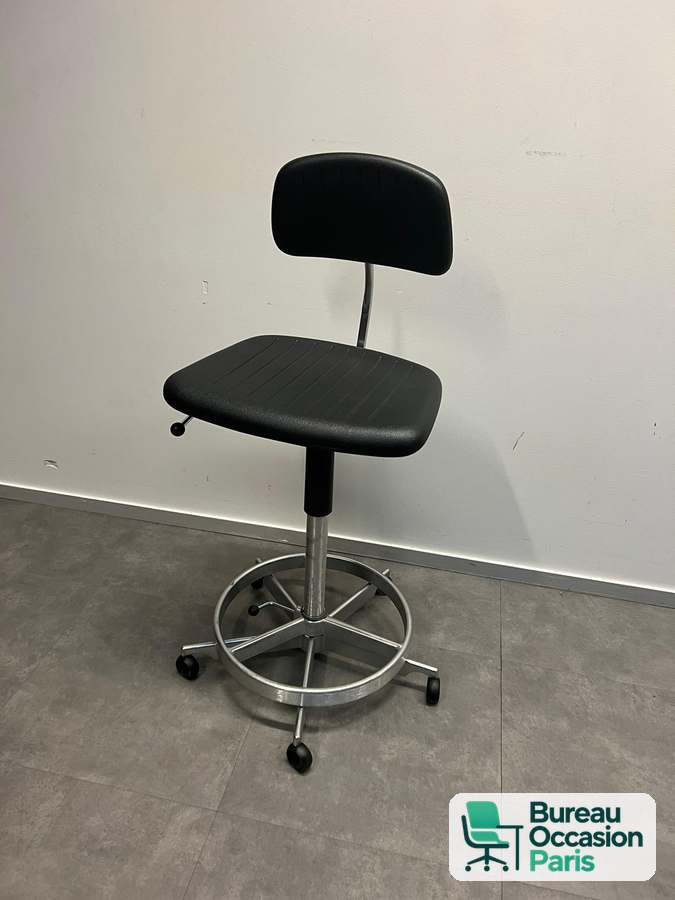 Tabouret technique noir réglable avec repose-pieds chromé